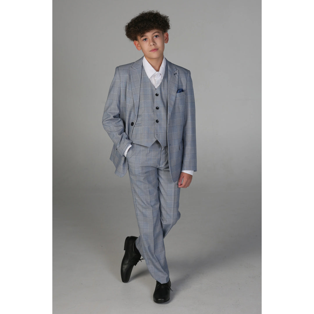 Boys Blue 3 Piece Check Suit