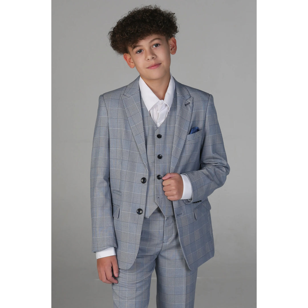 Boys Blue 3 Piece Check Suit