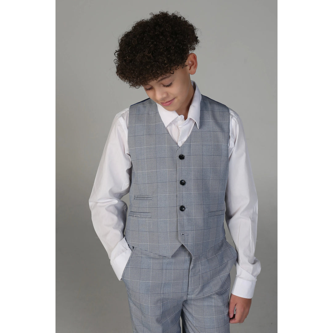 Boys Blue 3 Piece Check Suit