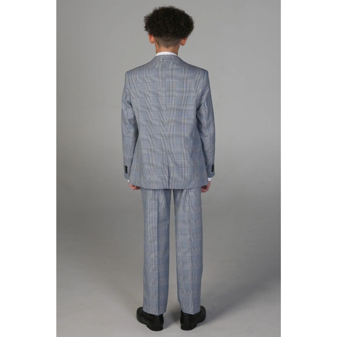 Boys Blue 3 Piece Check Suit