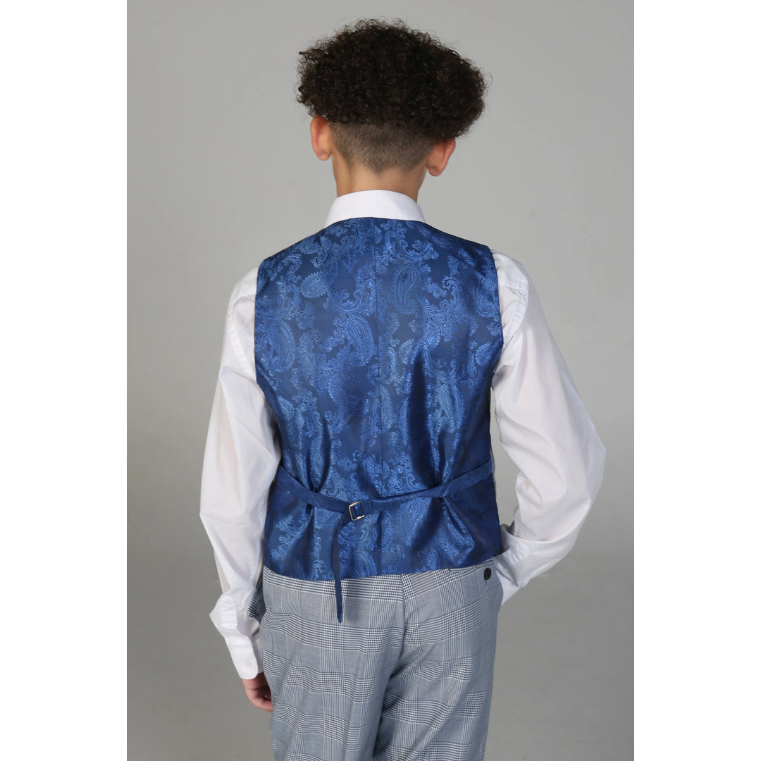 Boys Blue 3 Piece Check Suit
