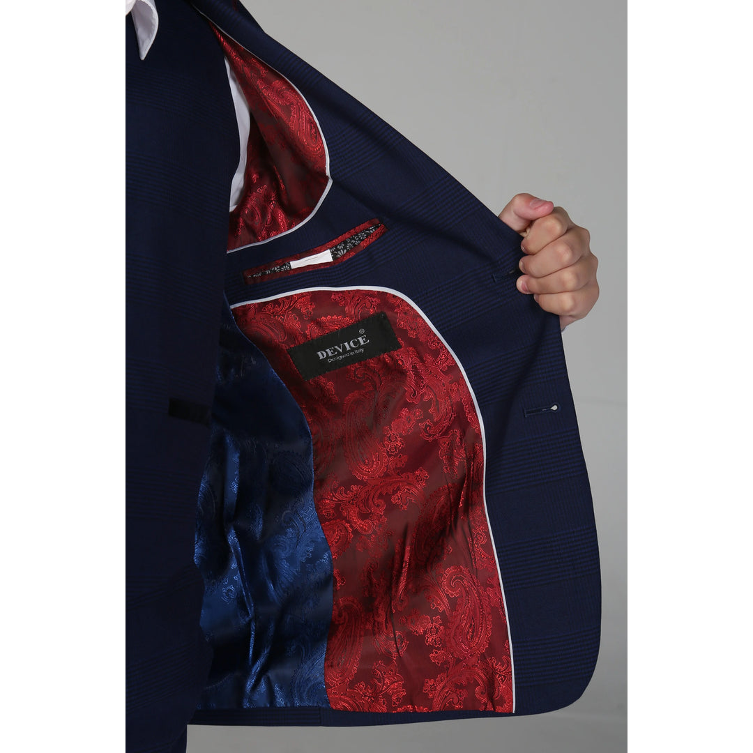 Boys Navy 3 Piece Check Suit