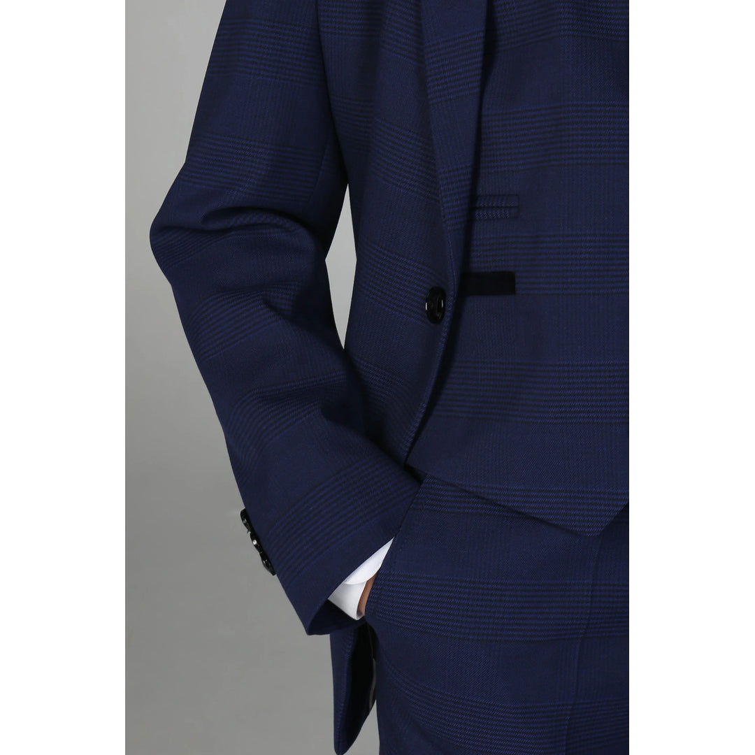 Boys Navy 3 Piece Check Suit