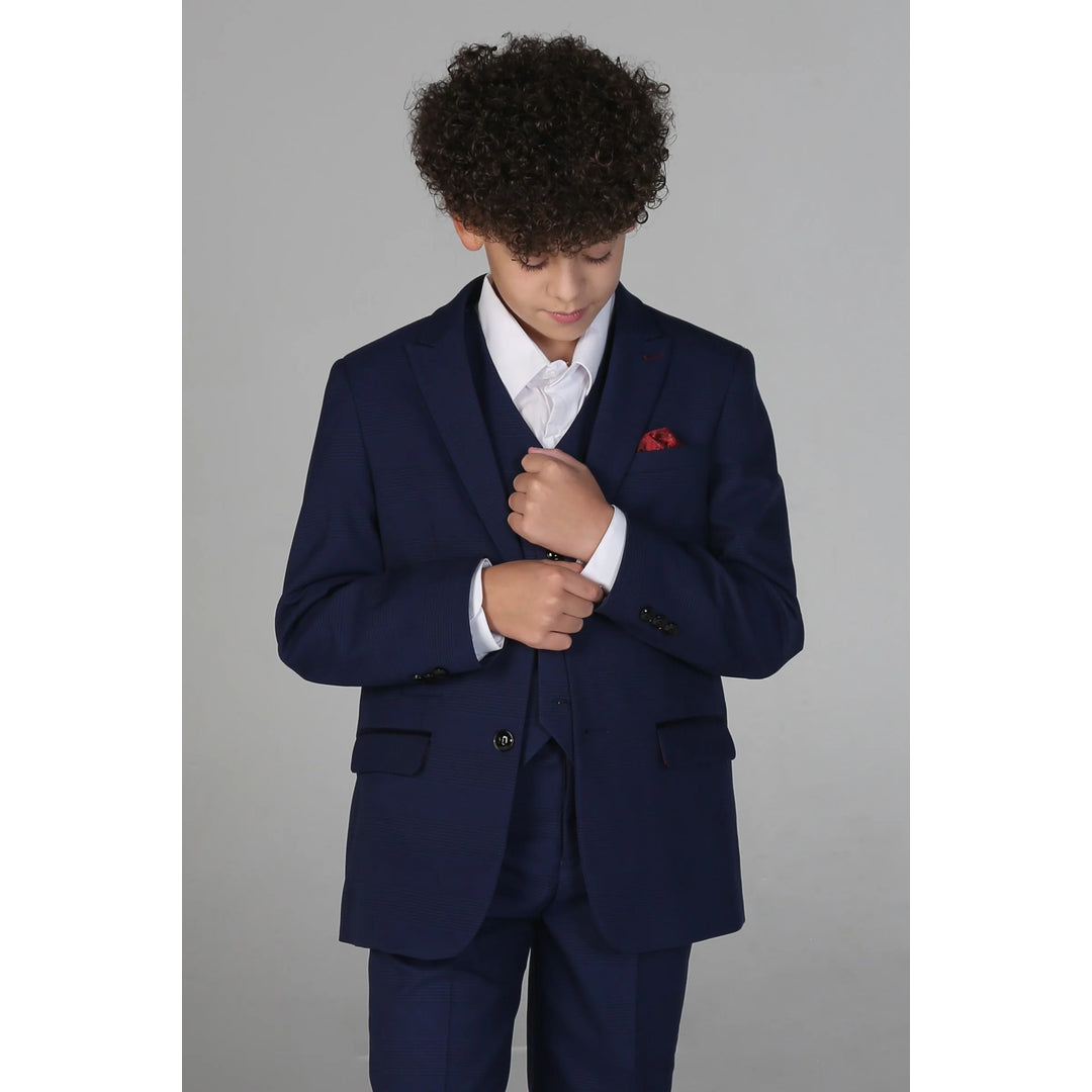 Boys Navy 3 Piece Check Suit