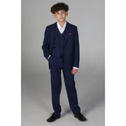 Boys Navy 3 Piece Check Suit