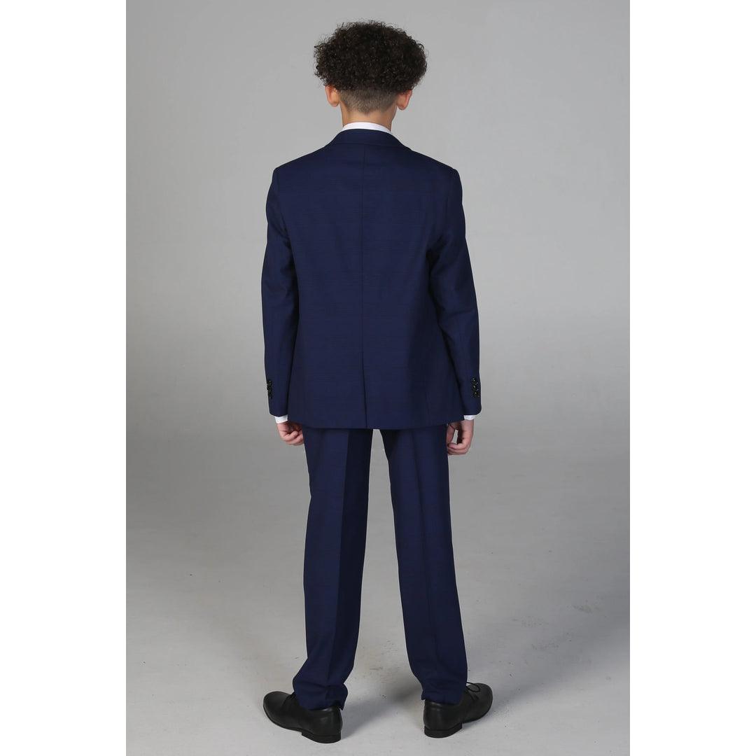 Boys Navy 3 Piece Check Suit