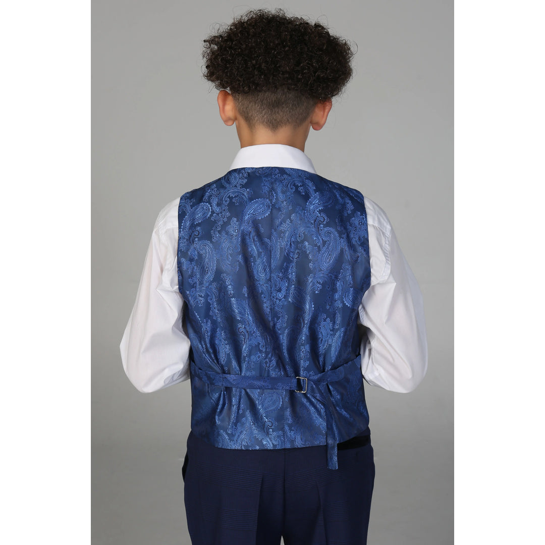 Boys Navy 3 Piece Check Suit