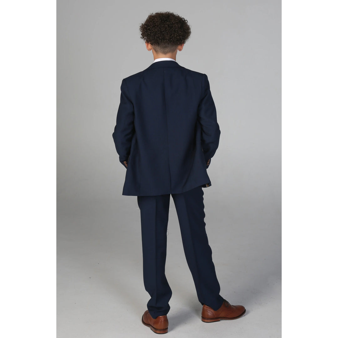 Boys Navy 3 Piece Suit Classic Birdseye Wedding