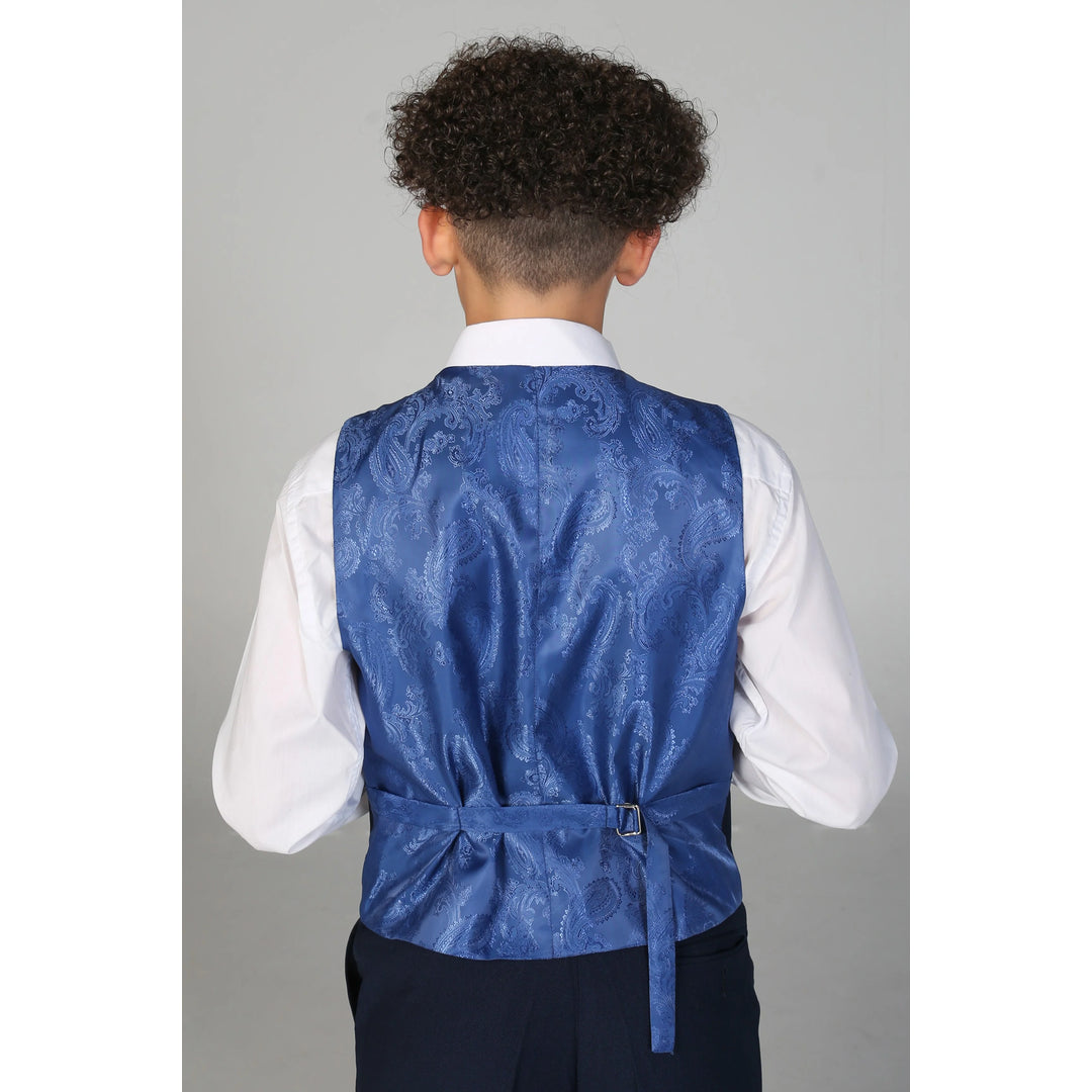 Boys Navy 3 Piece Suit Classic Birdseye Wedding