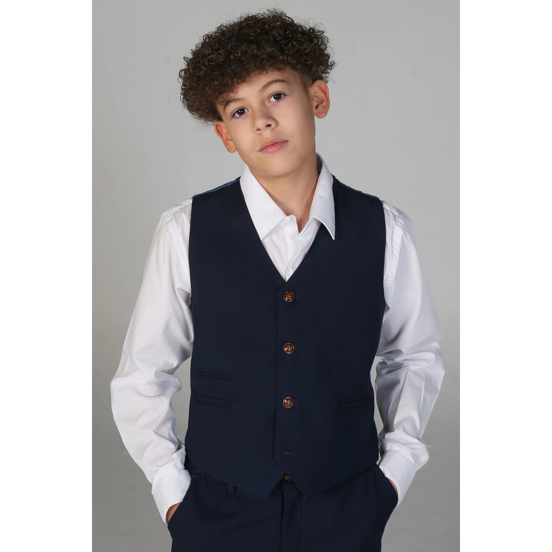 Boys Navy 3 Piece Suit Classic Birdseye Wedding