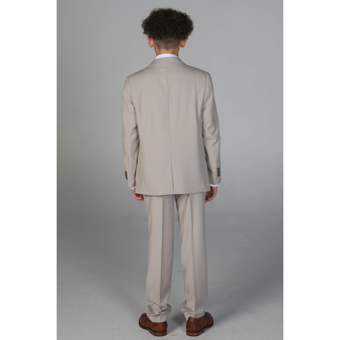 Boys 3 Piece Beige Suit Classic Birdseye Wedding