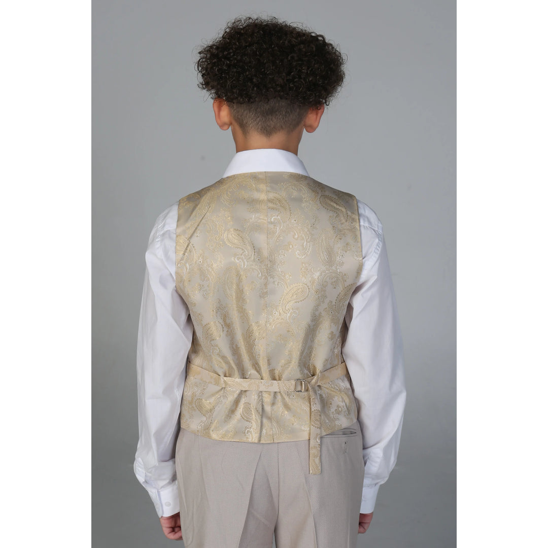 Boys 3 Piece Beige Suit Classic Birdseye Wedding