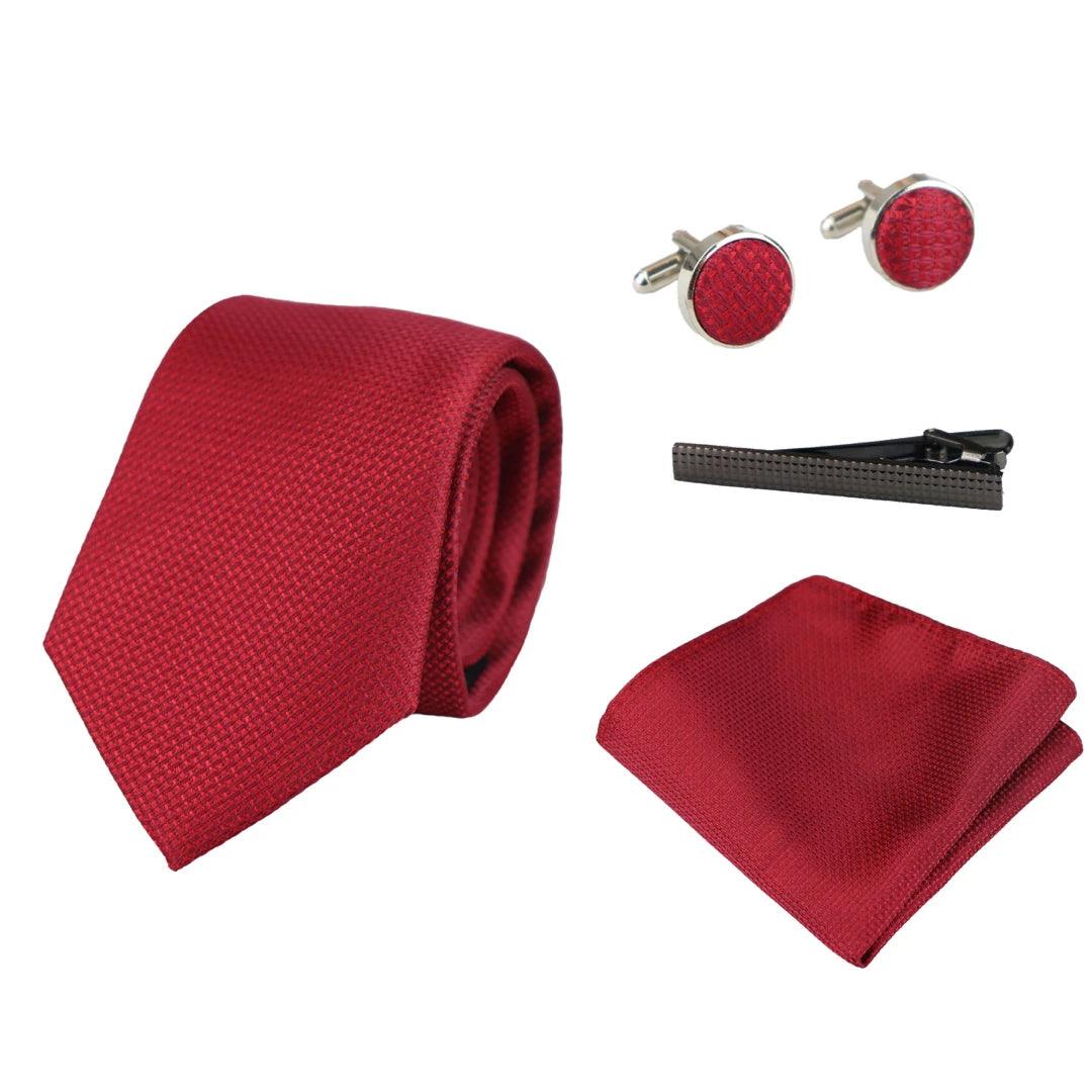 Satin Silk Textured Tie Gift Set Pocket Square Cuff Links Tie Matt Satin - Knighthood Store