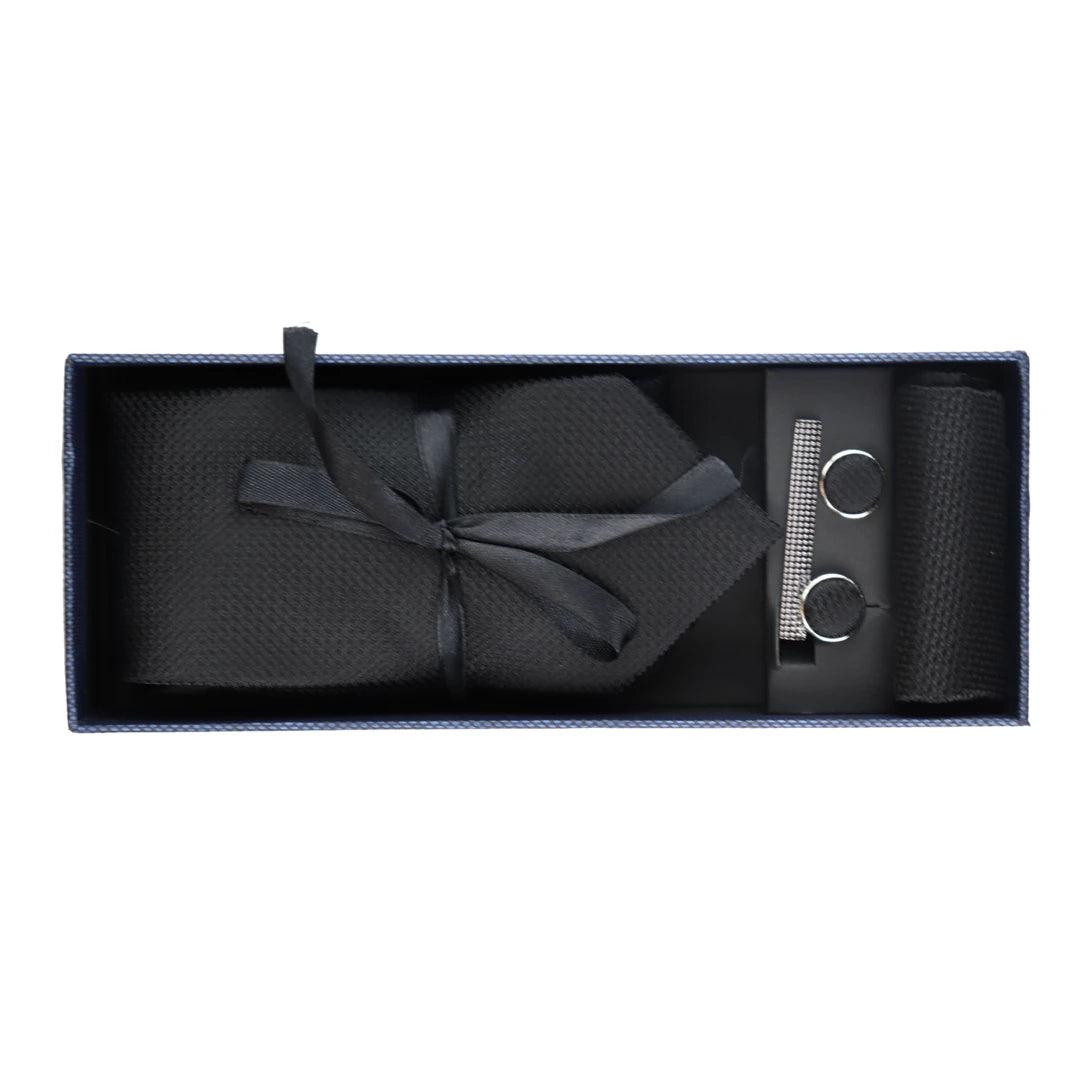 Satin Silk Textured Tie Gift Set Pocket Square Cuff Links Tie Matt Satin - Knighthood Store