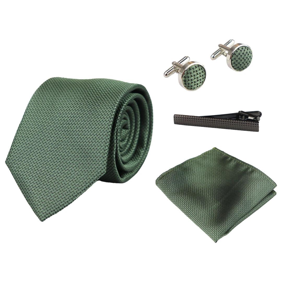 Satin Silk Textured Tie Gift Set Pocket Square Cuff Links Tie Matt Satin - Knighthood Store