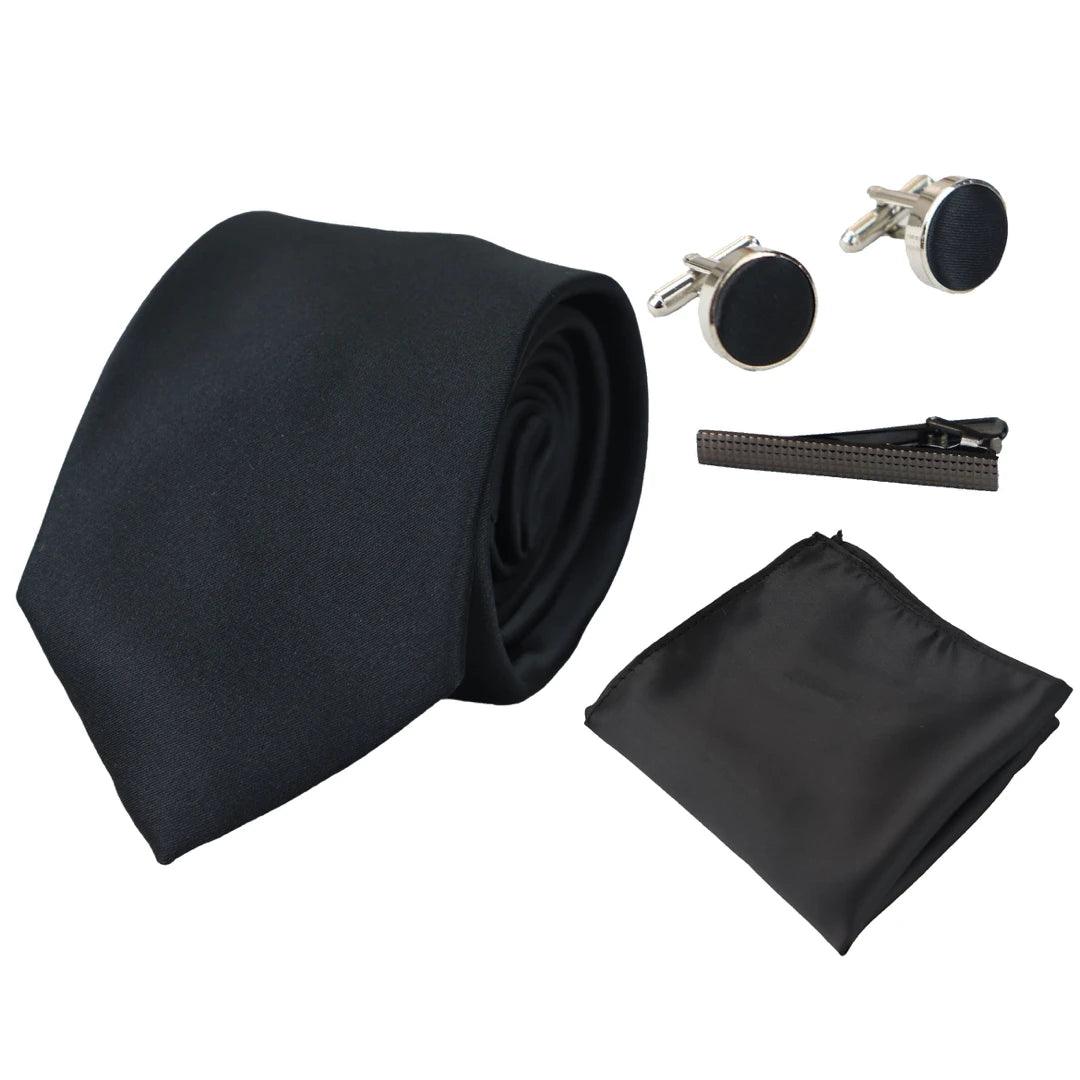 Satin Silk Tie Gift Set Pocket Square Cuff Links Tie Shiny Satin - Knighthood Store