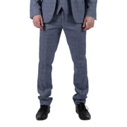 Mens Classic Trousers Tweed Check Retro 1920s Gatsby Blinders Royal Blue Wedding - Knighthood Store