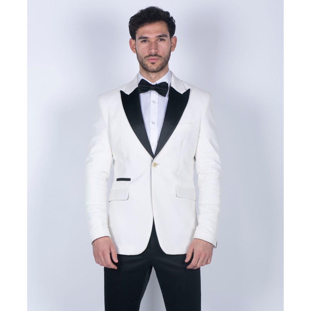 Mens Soft Velvet Ivory Cream 1 Button Dinner Jacket Tuxedo Blazer Smart Casual Fit - Knighthood Store