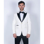 Mens Soft Velvet Ivory Cream 1 Button Dinner Jacket Tuxedo Blazer Smart Casual Fit - Knighthood Store