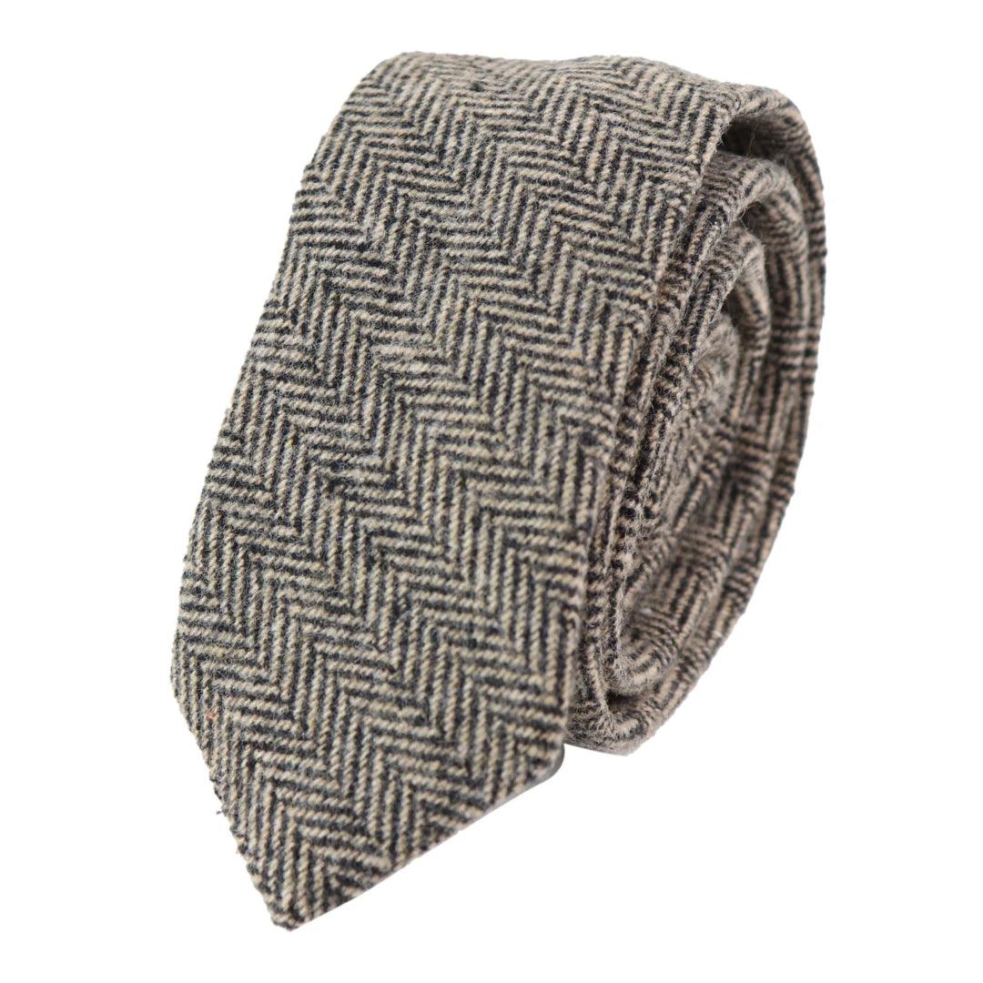 Mens Herringbone Tweed Wool Tie & Hankerchief 2" Smart Formal - Knighthood Store