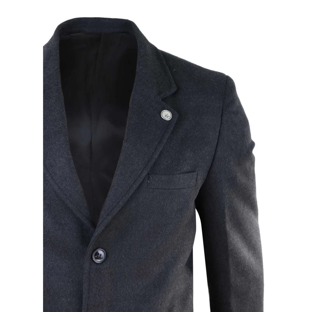 Mens 3/4 Long Overcoat Jacket Wool Feel Coat Blinders Slim Fit - Knighthood Store