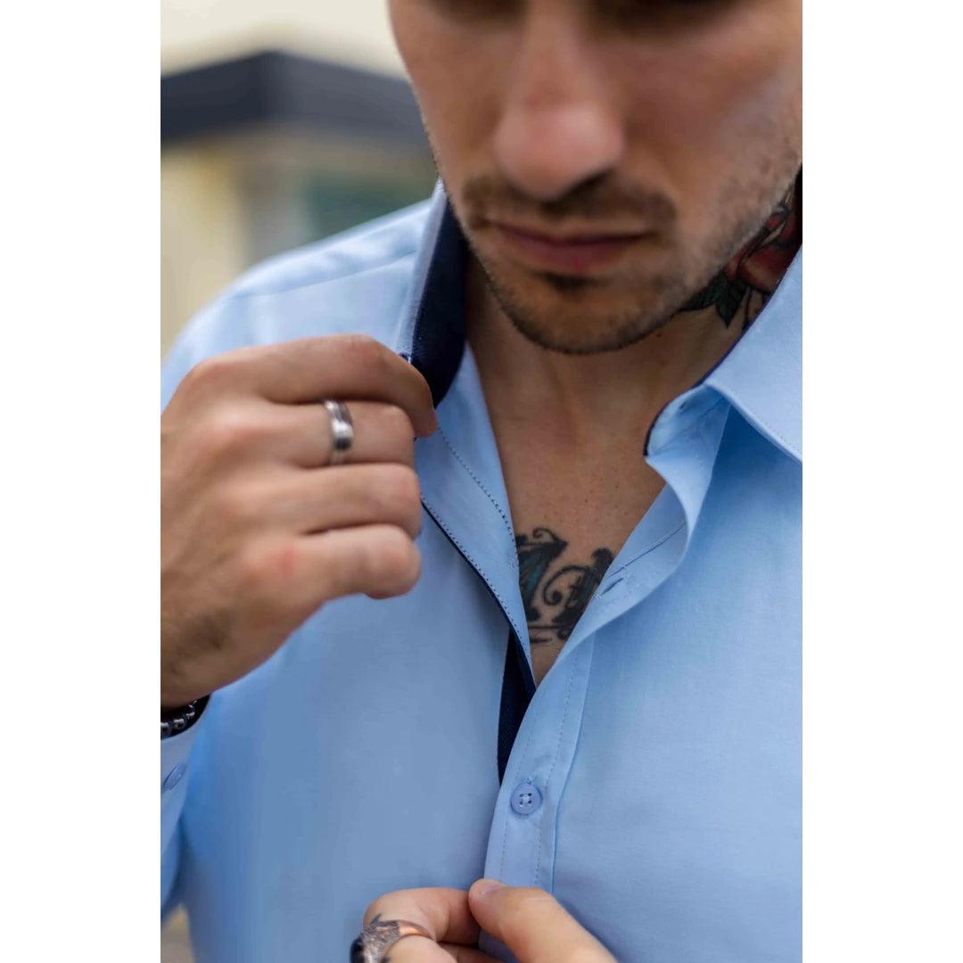 Mens Button Down Cuff Shirt Smart Casual Formal Slim Fit Cotton Long Sleeve - Knighthood Store