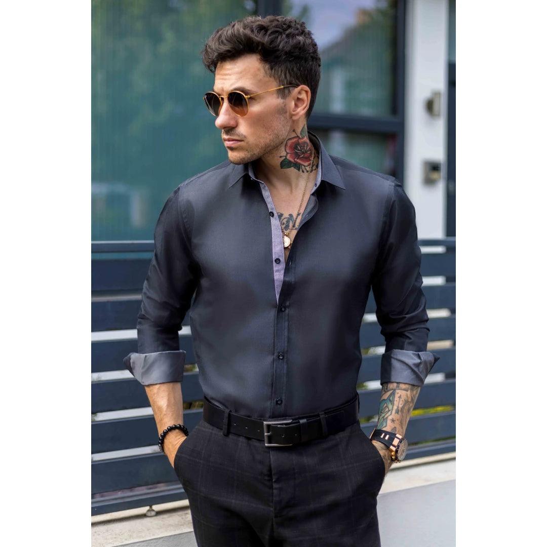 Mens Button Down Cuff Shirt Smart Casual Formal Slim Fit Cotton Long Sleeve - Knighthood Store