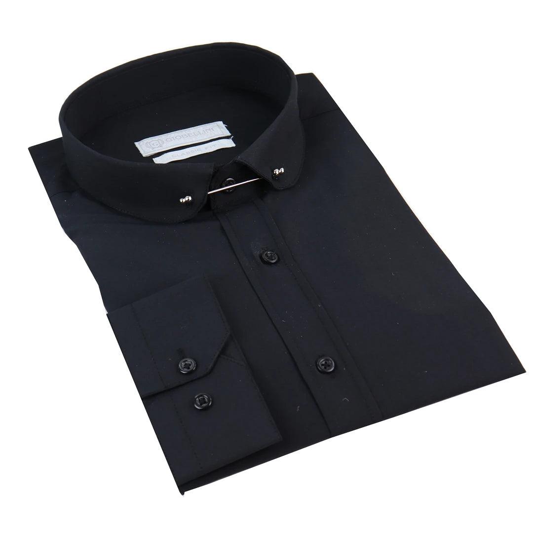 Mens Club Collar Shirt With Bar Poplin Pin White Black 1920s Peaky Blinders - Knighthood Store