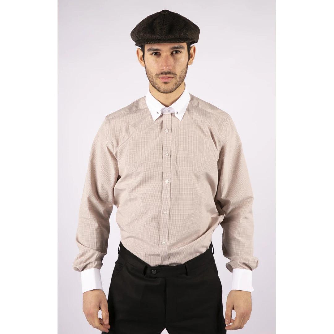 Mens Club Collar Shirt With Bar Poplin Pin White Black 1920s Peaky Blinders - Knighthood Store