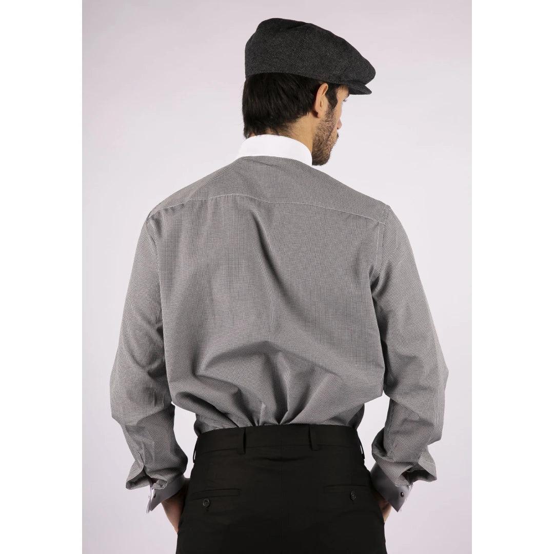 Mens Club Collar Shirt With Bar Poplin Pin White Black 1920s Peaky Blinders - Knighthood Store