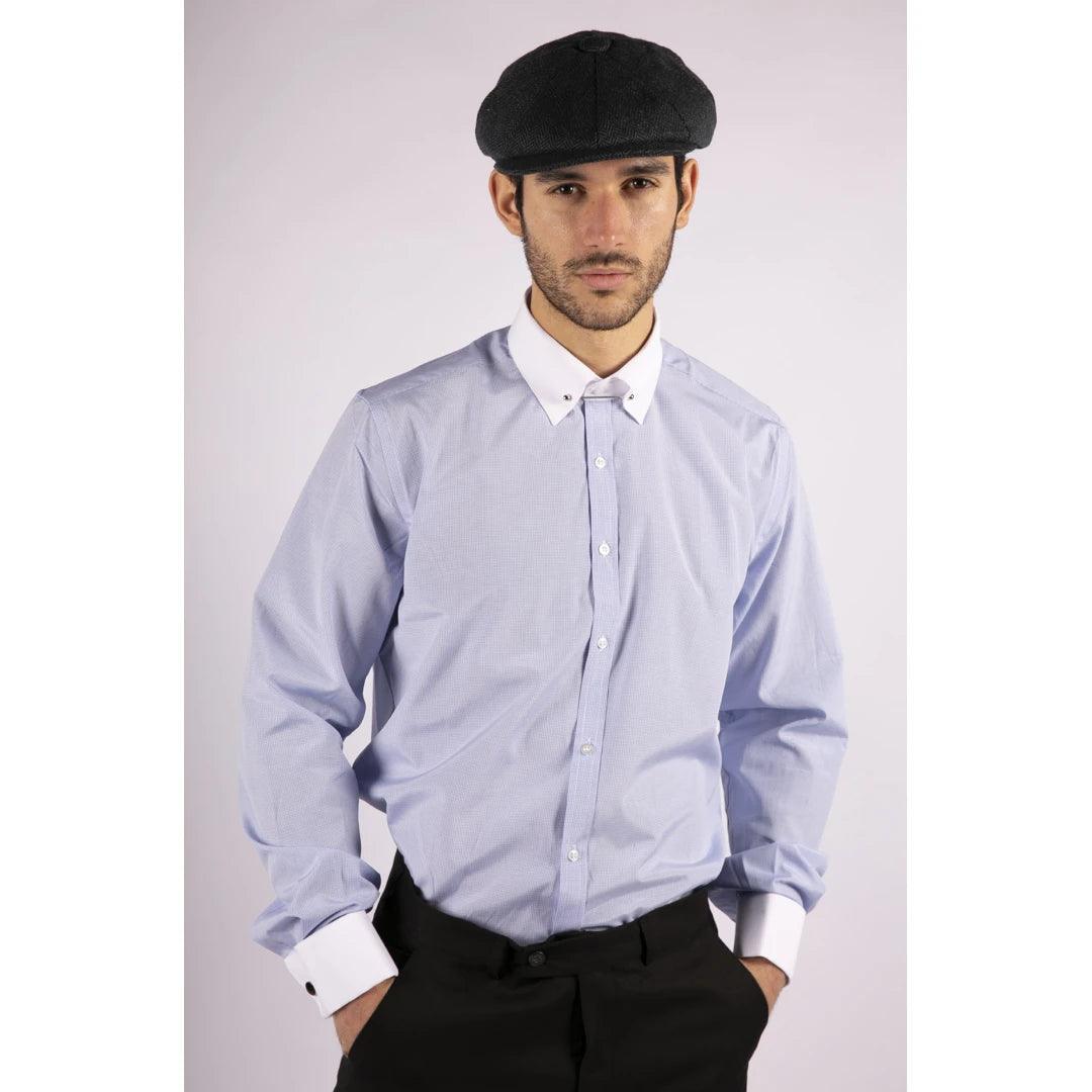 Mens Club Collar Shirt With Bar Poplin Pin White Black 1920s Peaky Blinders - Knighthood Store