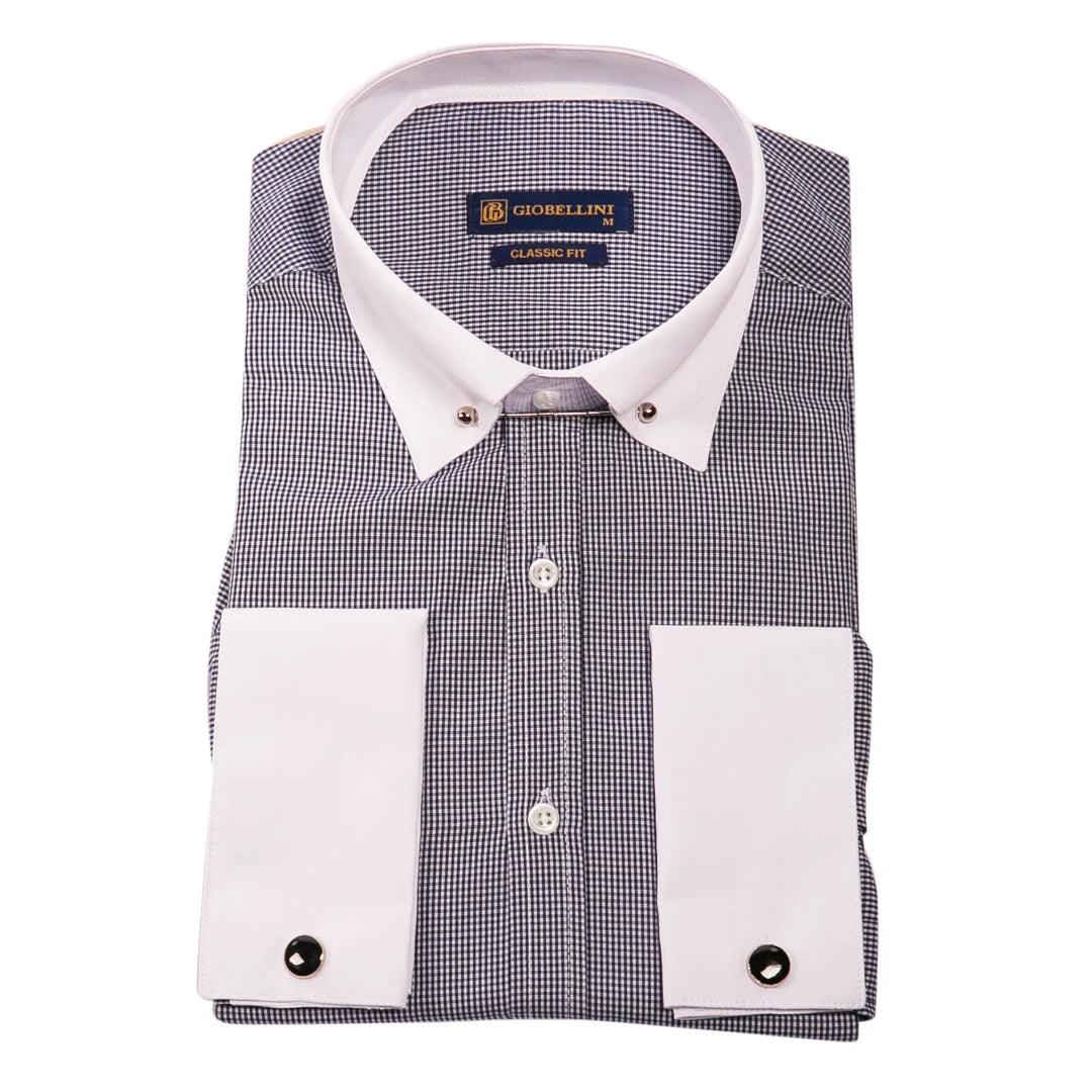 Mens Club Collar Shirt With Bar Poplin Pin White Black 1920s Peaky Blinders - Knighthood Store