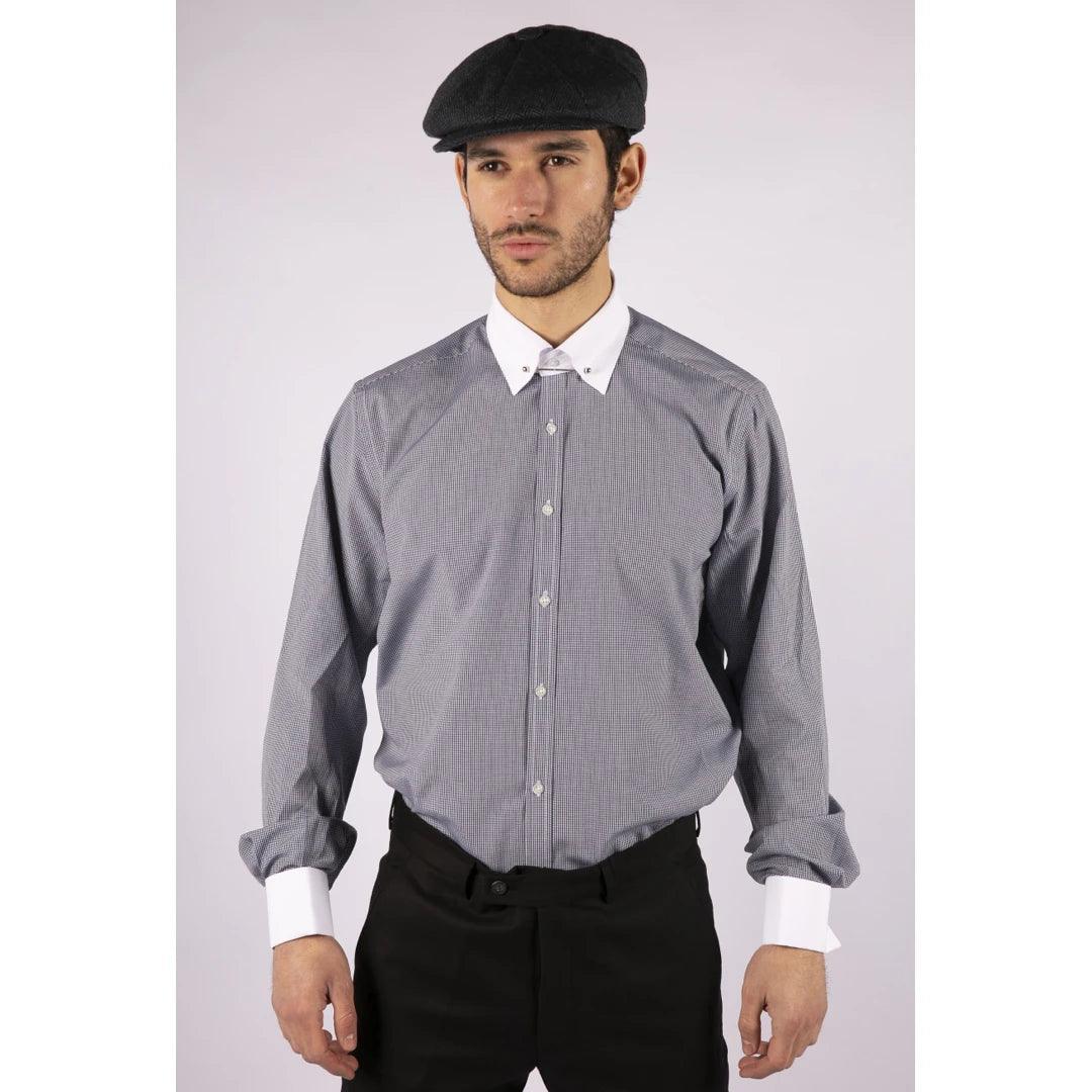 Mens Club Collar Shirt With Bar Poplin Pin White Black 1920s Peaky Blinders - Knighthood Store