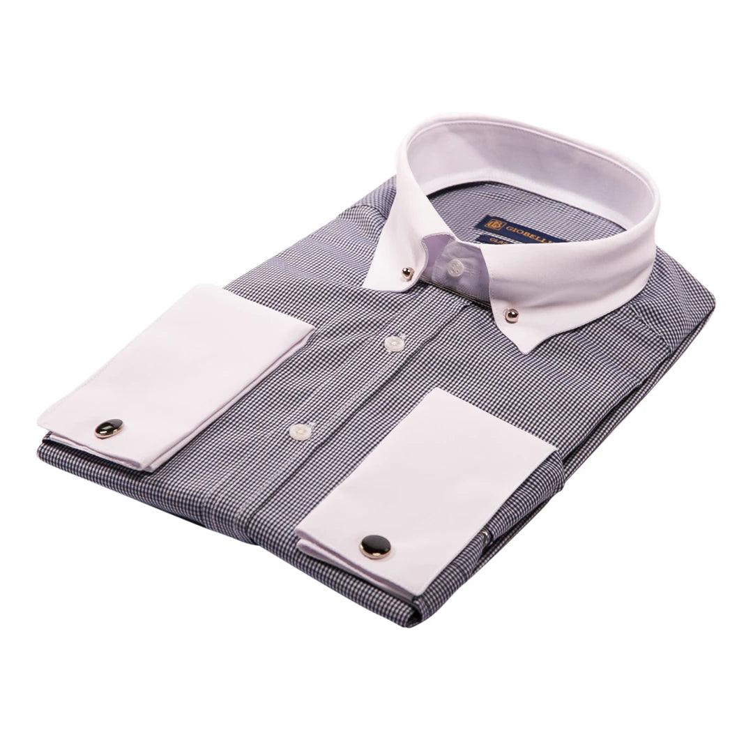 Mens Club Collar Shirt With Bar Poplin Pin White Black 1920s Peaky Blinders - Knighthood Store