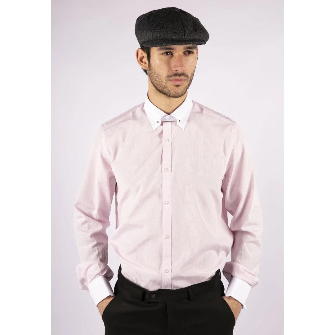 Mens Club Collar Shirt With Bar Poplin Pin White Black 1920s Peaky Blinders - Knighthood Store