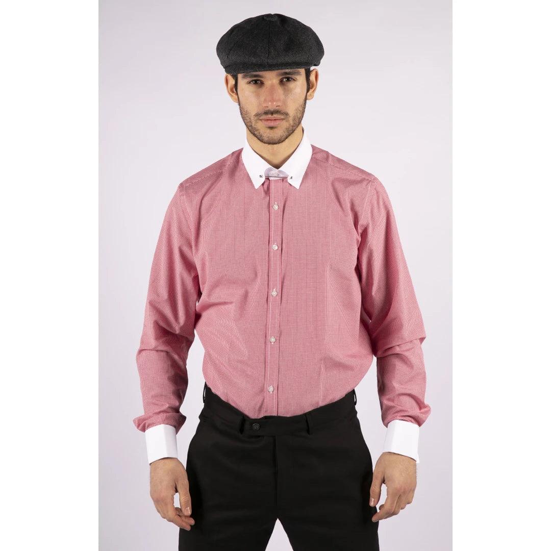 Mens Club Collar Shirt With Bar Poplin Pin White Black 1920s Peaky Blinders - Knighthood Store