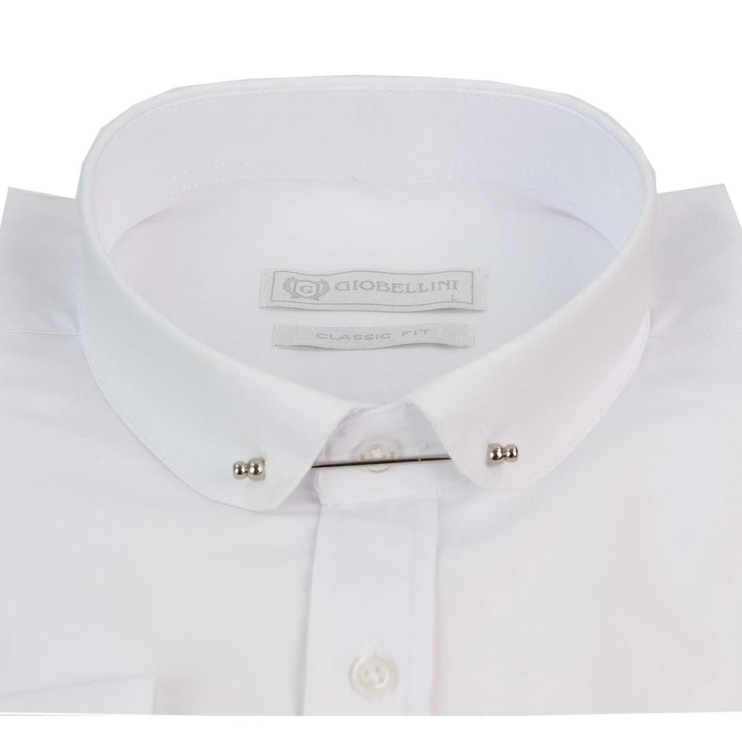 Mens Club Collar Shirt With Bar Poplin Pin White Black 1920s Peaky Blinders - Knighthood Store