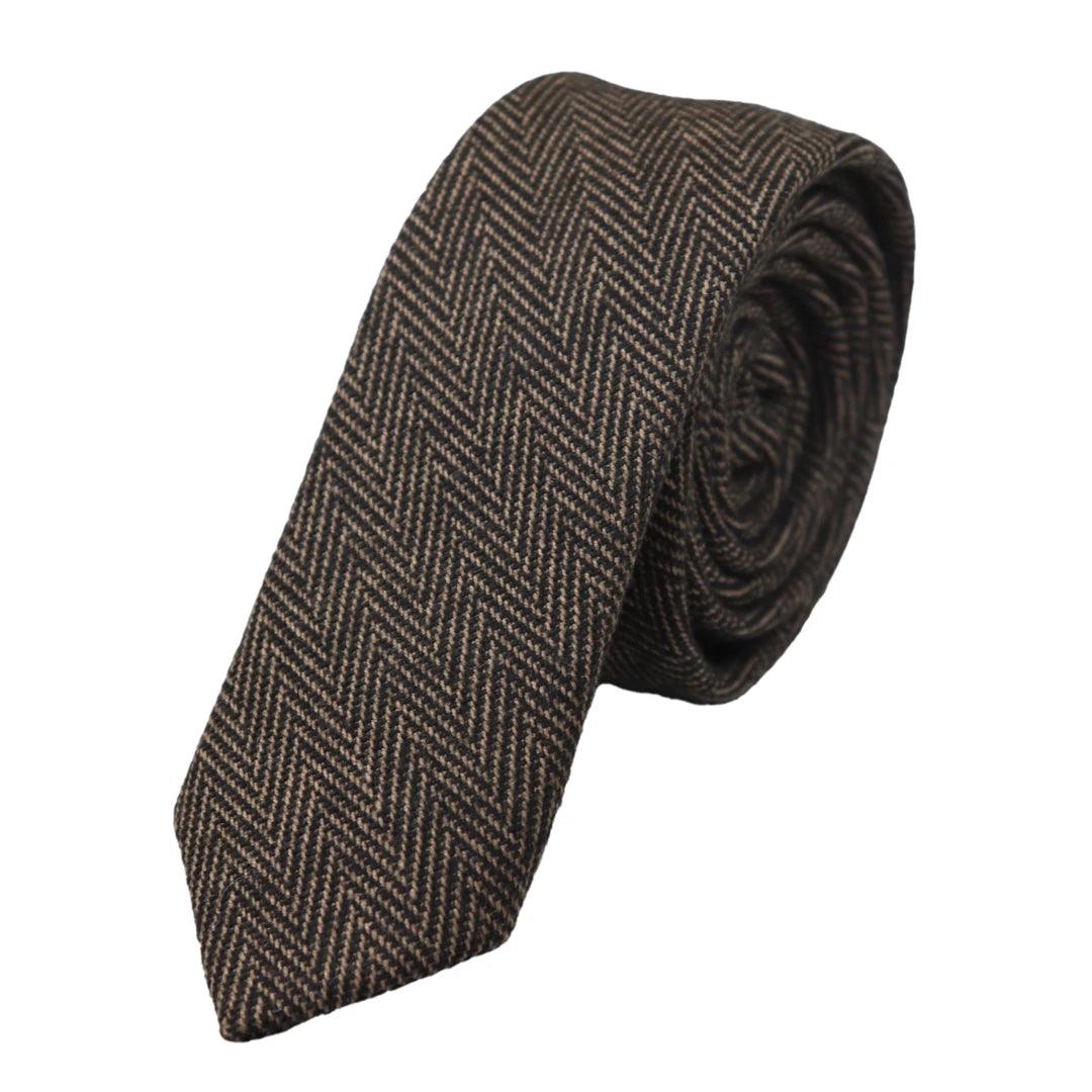 Mens Tweed Herringbone Tie Pocket Square Check Classic Blue Brown Grey Black - Knighthood Store