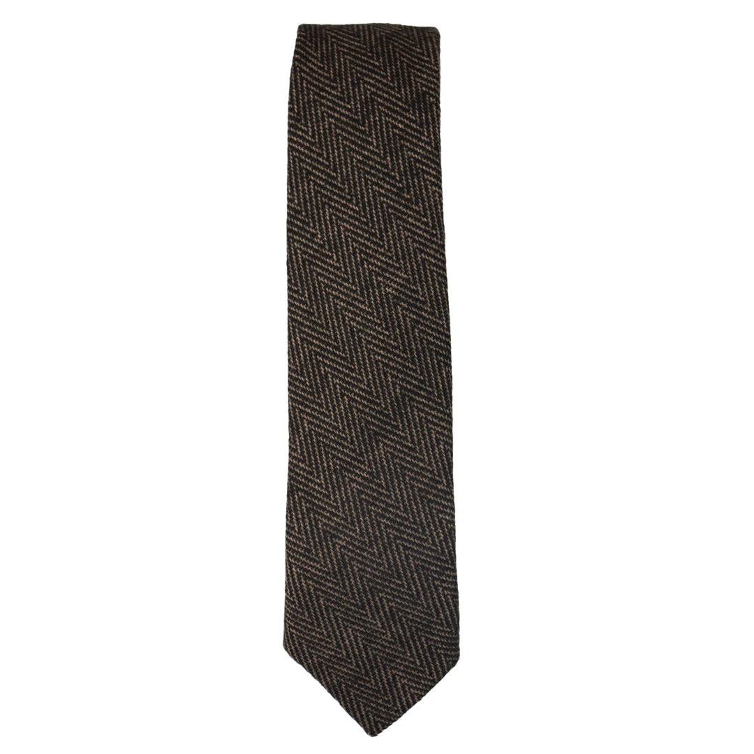 Mens Tweed Herringbone Tie Pocket Square Check Classic Blue Brown Grey Black - Knighthood Store