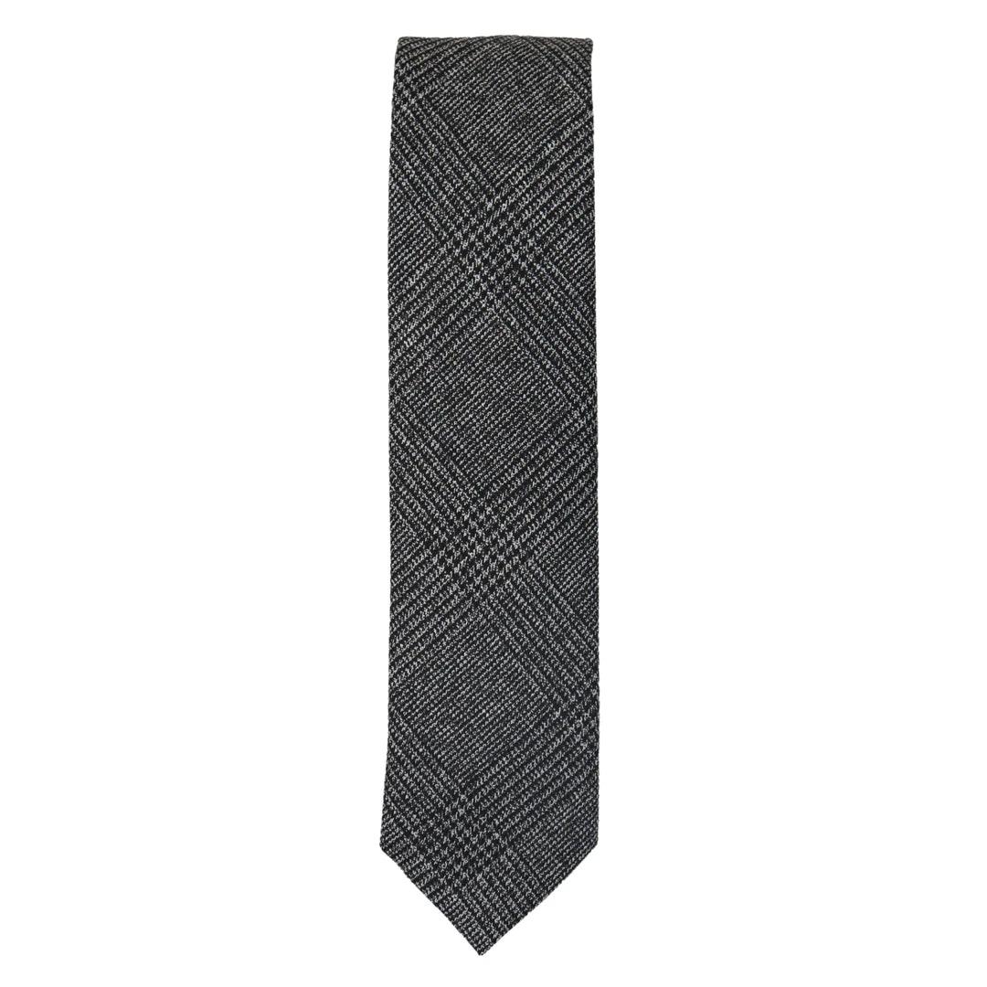 Mens Tweed Herringbone Tie Pocket Square Check Classic Blue Brown Grey Black - Knighthood Store