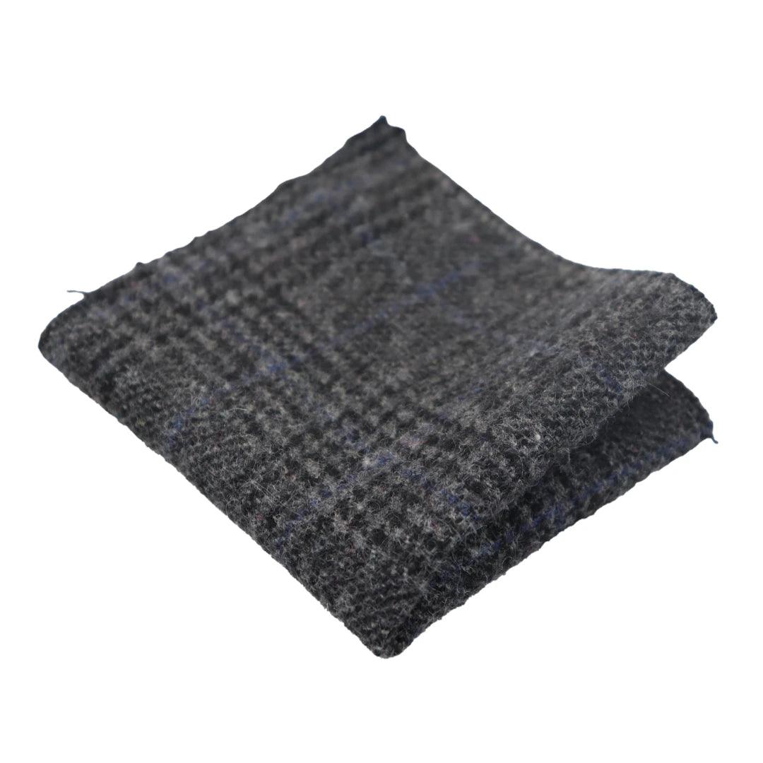 Mens Tweed Herringbone Tie Pocket Square Check Classic Blue Brown Grey Black - Knighthood Store