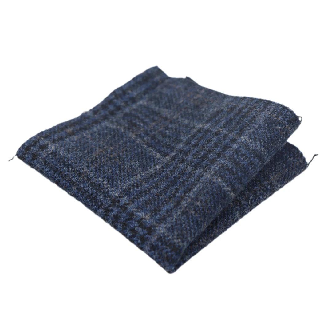 Mens Tweed Herringbone Tie Pocket Square Check Classic Blue Brown Grey Black - Knighthood Store