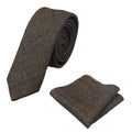 Mens Tweed Herringbone Tie Pocket Square Check Classic Blue Brown Grey Black - Knighthood Store