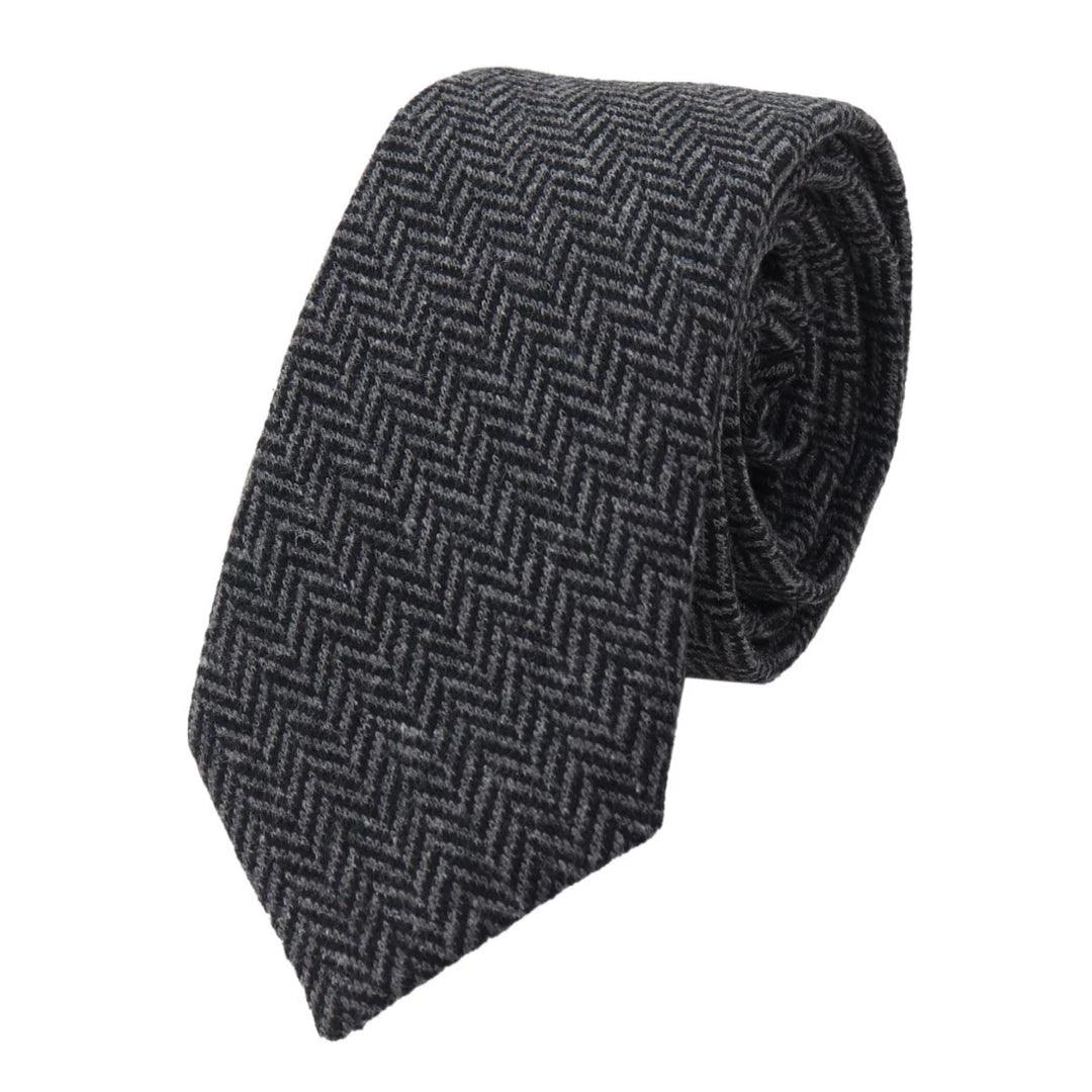 Mens Tweed Tie Hankie Set Classic Vintage British Heritage Wool Herringbone - Knighthood Store