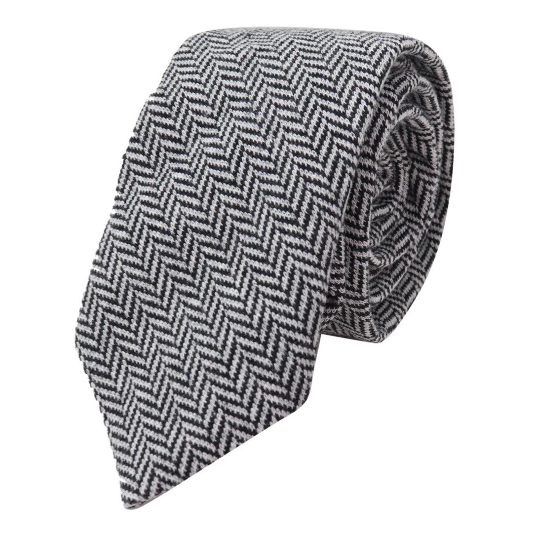 Mens Tweed Tie Hankie Set Classic Vintage British Heritage Wool Herringbone - Knighthood Store
