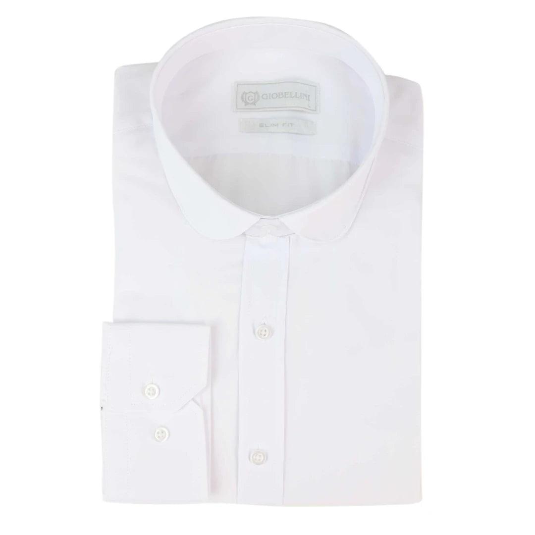 Mens White Nehru Classic Round Removable Collar Button Shirt Slim Regular Fit - Knighthood Store