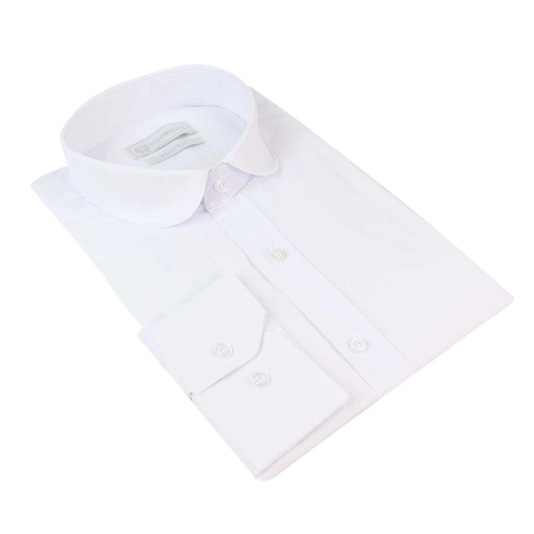 Mens White Nehru Classic Round Removable Collar Button Shirt Slim Regular Fit - Knighthood Store