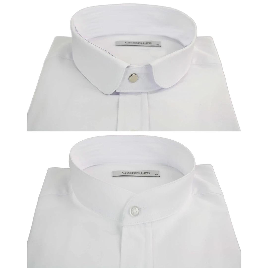 Mens White Nehru Classic Round Removable Collar Button Shirt Slim Regular Fit - Knighthood Store