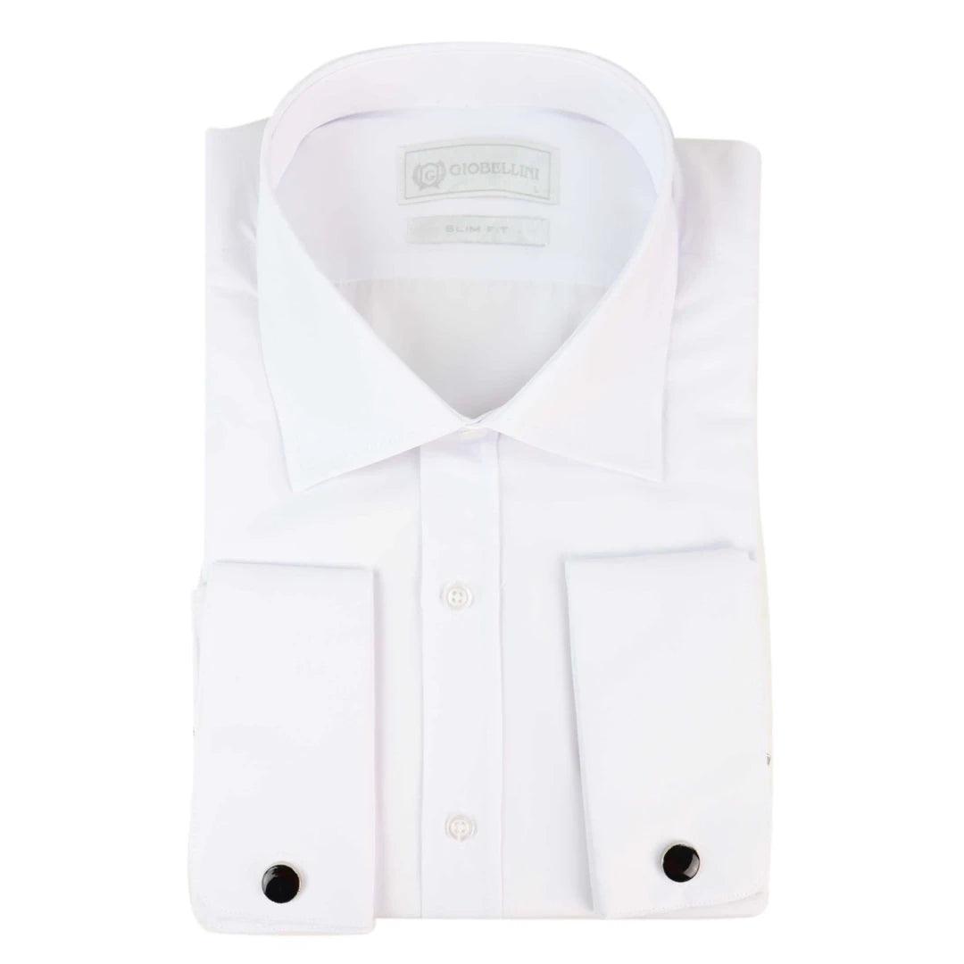 Mens White Nehru Classic Round Removable Collar Button Shirt Slim Regular Fit - Knighthood Store