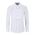 Mens Wing Collar White Shirt Pleated Tuxedo Double Cuff Slim Fit Satin Cotton - Knighthood Store